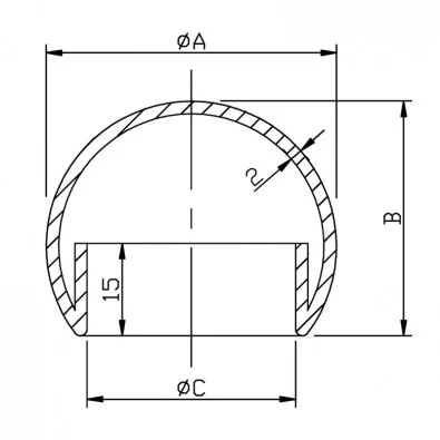 Finition de main courante pour tube de 33,7 mm, demi-sphère creuse Finition de main courante pour tube de 33,7 mm, demi-sphère creuse