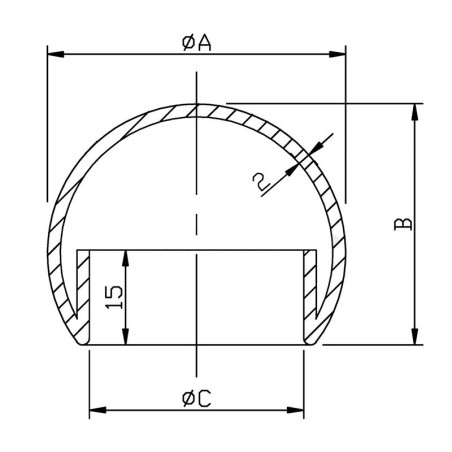 Finition de main courante pour tube de 33,7 mm, demi-sphère creuse