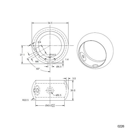 Plan coté de la bague en inox 316 brossé  pour main courante ø 42,4 mm