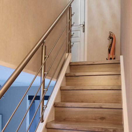 Garde corps escalier sur limon bois, 4 barres, en inox, en kit