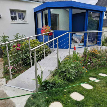 Rambarde de terrasse à 5 câbles en inox à l'anglaise