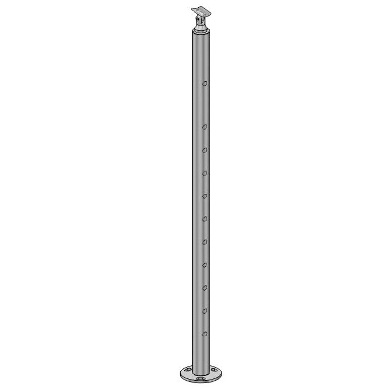 Poteau de milieu de garde corps inox 304 brossé remplissage 11 barres ø 12 mm