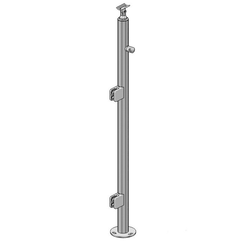 Poteau départ droite pour garde-corps verre et 1 barre inox 304