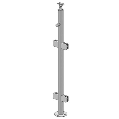 Poteau de milieu pour garde-corps inox et verre, 316 brossé