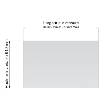 Panneau de verre feuilleté 44-2 OPALE hauteur 610 mm  largeur sur mesure 1070 mm maxi