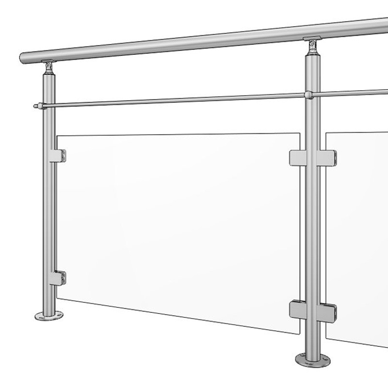 Garde corps inox en kit à verre et 1 barre à la française