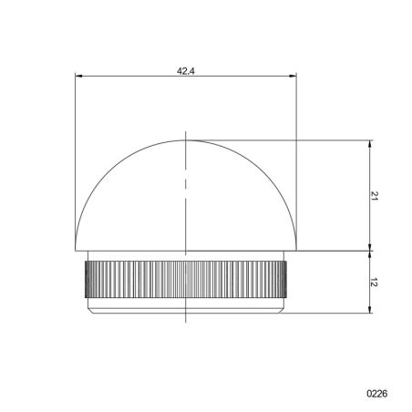 Plan coté du bouchon de main courante 1/2 sphère en inox 304 brossé, diamètre 42,4 mm