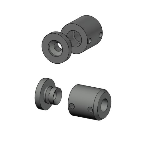 Vue éclatée 3D d'un départ mural de lisse de garde corps inox ø 12 mm en 2 parties inox 316 brossé