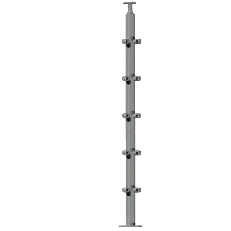 Poteau rond 42,4 mm d'angle à 90° de garde corps inox 316 5 lisses pose sur le dessus