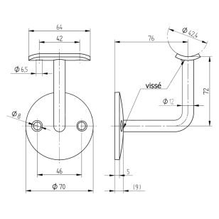 Support de main courante inox 304 à 2 points d'ancrage, déport long