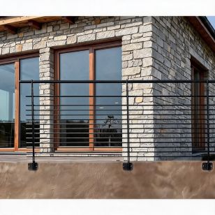 Photo 1 du garde corps acier à l'anglaise terrasse ou balcon design en kit avec 13 lisses et main courante