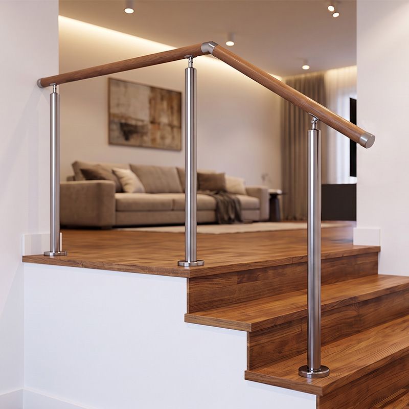 Rampe d'escalier intérieure murale et sur poteaux, en kit, en inox brossé et bois