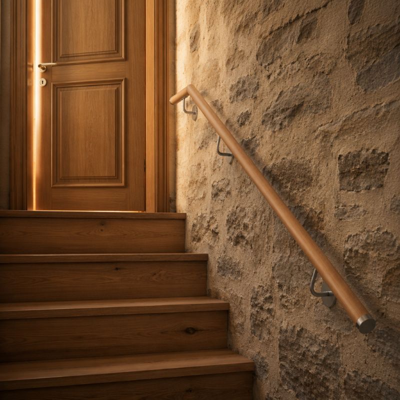 Rampe d'escalier intérieure murale en inox et bois, en kit