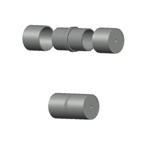 Vue 3D du départ mural ou raccord en ligne pour mains courantes en bois diamètre 42mm