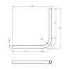 Plan coté du coude creux inox 304 brossé 200x200mm pour passage de câble diamètre 4mm dans les angles