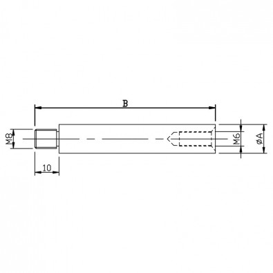 Tige 65 mm ø 12 mm filetée M8 taraudée M6 en inox 316 brossé. Tige 65 mm ø 12 mm filetée M8 taraudée M6 en inox 316 brossé.