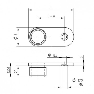 Patte murale à manchonner en inox 304 brossé diam 33,7 mm, à coller Patte murale à manchonner en inox 304 brossé diam 33,7 mm, à coller