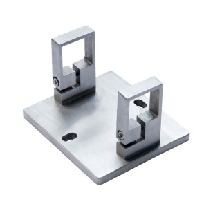 Platine inox rectangulaire pour tube carré 40x40, 2 colliers, en inox brossé