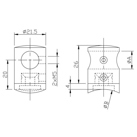 Support de lisse ø12 mm transversal pour tube ø42,4 mm inox 316 brossé