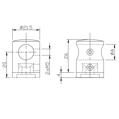 Support de lisse ø14 mm transversal pour support plat inox 316 brossé