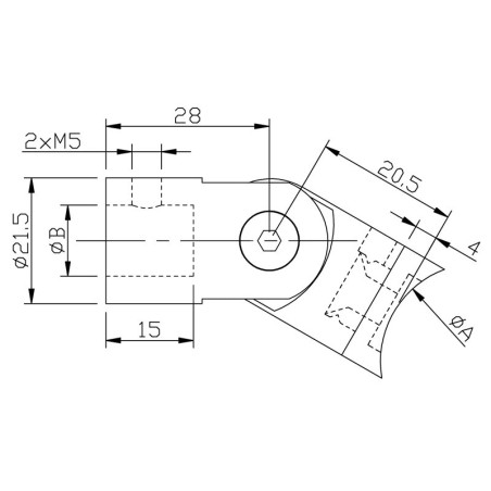 Support de barre ø 12 mm orientable pour tube 33,7 mm inox 316 brossé