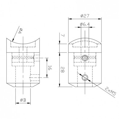 Support de lisse ø 16 mm en 2 parties sur support plat inox 316 brossé Support de lisse ø 16 mm en 2 parties sur support plat inox 316 brossé