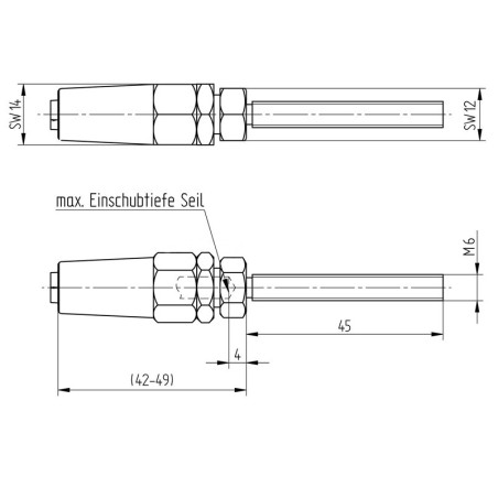 Embout à tige et à mandrin en inox 316 pour câble 4 mm