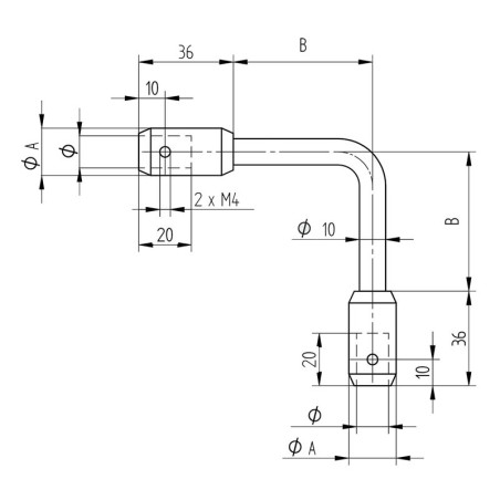 Raccord de lisses diamètre 12 mm à 90° vis pointeau en inox 304 brossé