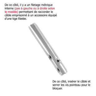 Serre câble  ø 4 mm et filetage M6 pas à droite en inox 316 brossé