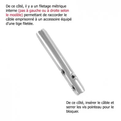 Serre câble ø 4 mm et filetage M6 pas à gauche en inox 316 brossé