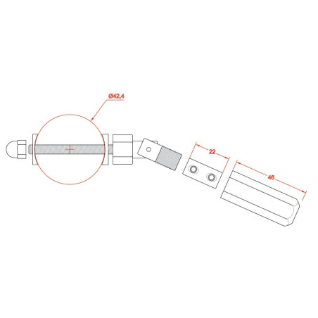 Schéma et dimensions de l'emboût serre-câble et tendeur en inox pour câble diamètre 4 mm pour poteau rond ou plat