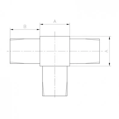 Té en inox 316 brossé tube carré 40 x 40 mm Té en inox 316 brossé tube carré 40 x 40 mm