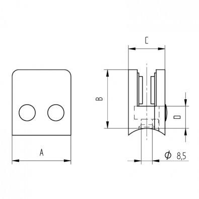 Pince à verre carrée 45 x 45 mm pour support plat zamac finition inox verre 8,76 mm Pince à verre carrée 45 x 45 mm pour support plat zamac finition inox verre 8,76 mm