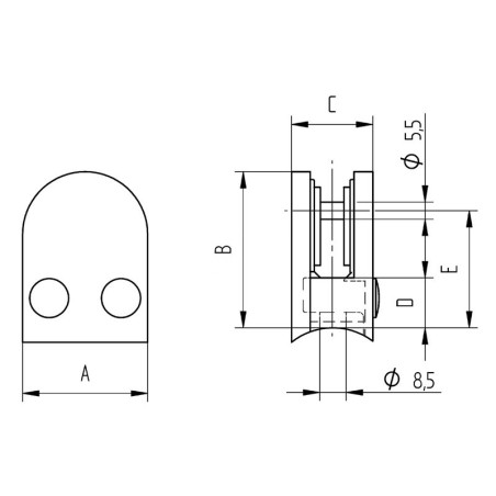 Pince à verre demi-ronde 40 x 50 mm pour tube ø48,3 mm inox 304 brossé verre 6 mm