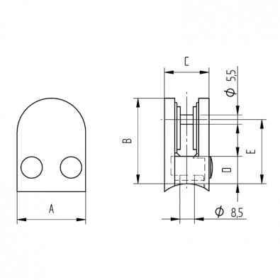 Pince à verre demi-ronde 45 x 63 mm pour tube ø33,7 mm inox 304 brossé verre 6 mm Pince à verre demi-ronde 45 x 63 mm pour tube ø33,7 mm inox 304 brossé verre 6 mm