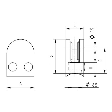 Pince à verre demi-ronde 45 x 63 mm pour tube ø33,7 mm inox 304 brossé verre 8,76 mm