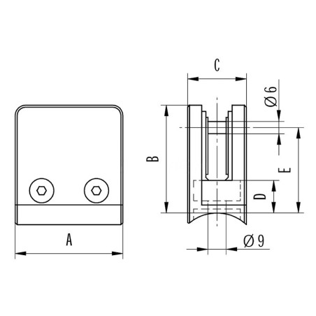 Pince à verre carrée 43 x 43 mm pour tube ø 33,7 mm inox 316 brossé verre 6 mm