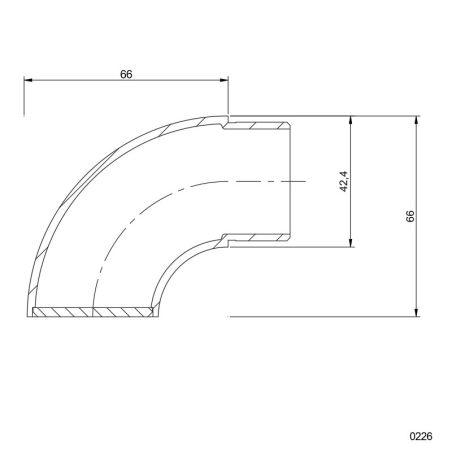 Plan coté de la crosse de finition de main courante en inox 304 diamètre 42,4 mm