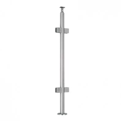 Poteau intermédiaire rond 42,4 mm 4 pinces verre 8,76 mm inox 304 brossé Poteau intermédiaire rond 42,4 mm 4 pinces verre 8,76 mm inox 304 brossé