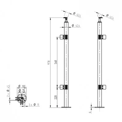 Poteau d'angle droit rond 42,4 mm 4 pinces verre 8,76 mm inox 304 brossé Poteau d'angle droit rond 42,4 mm 4 pinces verre 8,76 mm inox 304 brossé