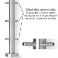 Poteau d'angle à 90° de garde corps inox 6 câbles avec serre câbles 2