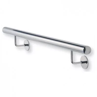 Main courante classique inox brossé sur mesure avec cache-platines, embouts bombés