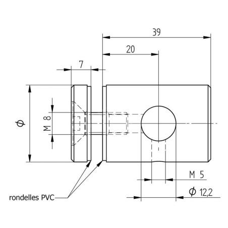 Support de verre petit modèle sur lisse ronde ø12mm en inox 304 brossé