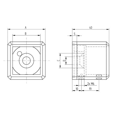 Barre d'appui de fenêtre carrée en inox brossé section 40 x 40 mm