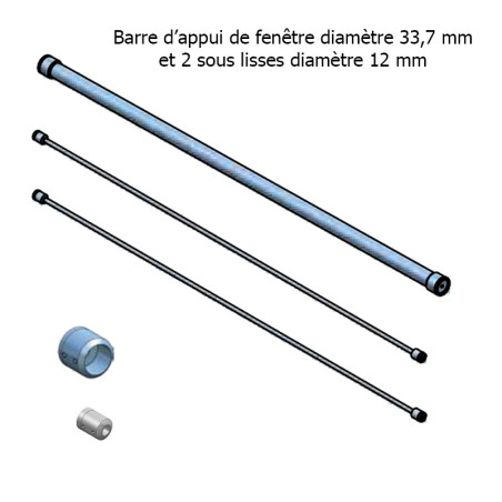 Composition garde corps de fenetre en inox brossé diamètre 33,7 mm et 2 lisses 12 mm