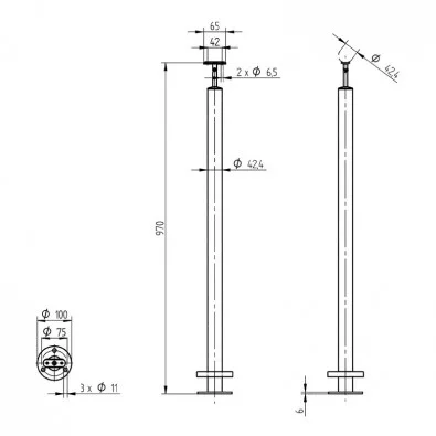 Poteau rond 42,4 pour garde corps inox support long pose sur le dessus Poteau rond 42,4 pour garde corps inox support long pose sur le dessus