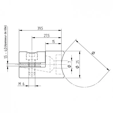 Pince à tôle cylindrique pour tube rond ø 42,4 mm en inox 304 brossé Pince à tôle cylindrique pour tube rond ø 42,4 mm en inox 304 brossé