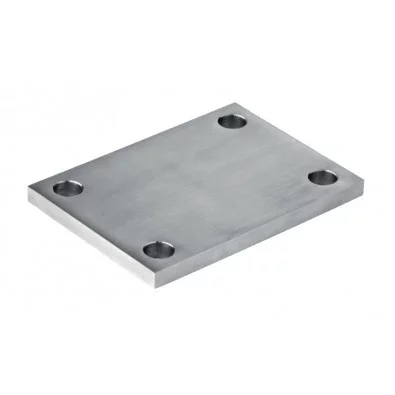 Platine à souder 140 x 140 mm épaisseur 10 mm en inox 304 brossé 1 face 4 trous ø14 mm