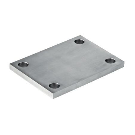 Platine à souder 140 x 100 mm épaisseur 10 mm en inox 304 brossé 1 face 4 trous ø14 mm