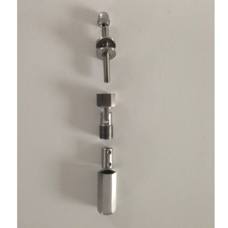 Vue éclatée de l'emboût serre-câble et tendeur en inox pour câble diamètre 4 mm pour poteau rond ou plat